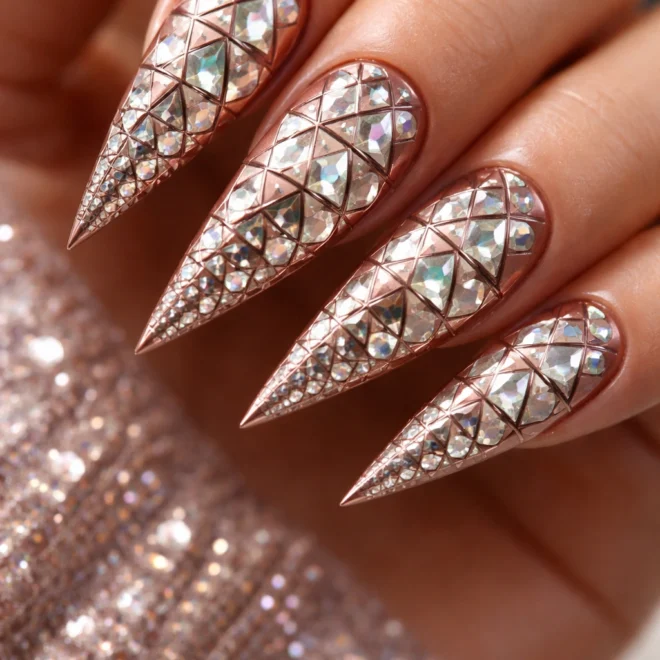 14 Stiletto Nails With Rhinestones