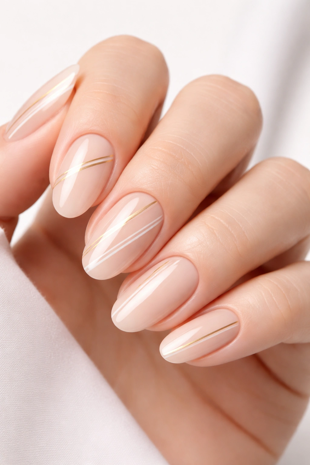 Nails with thin striping lines on a simple base