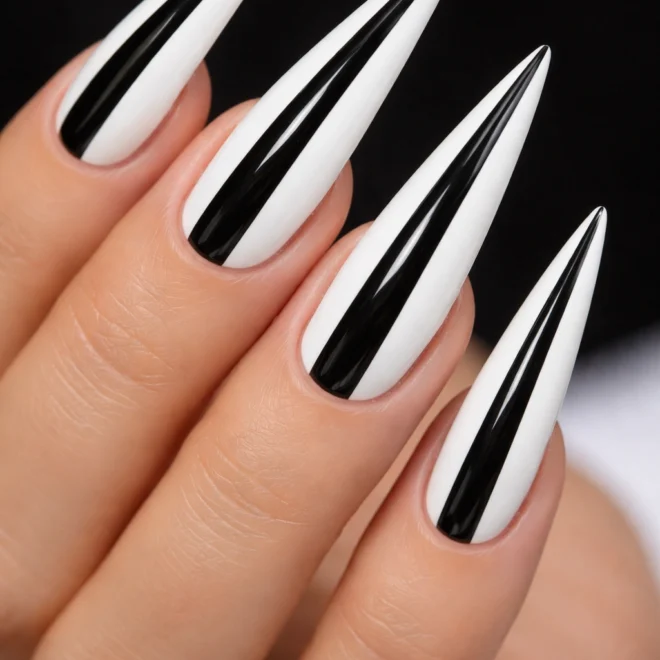 14 Black and White Stiletto Nail Ideas