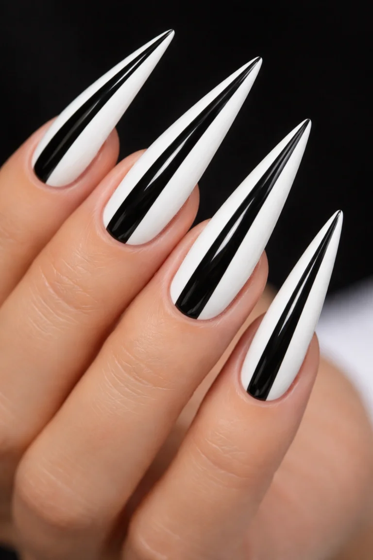 14 Black and White Stiletto Nail Ideas