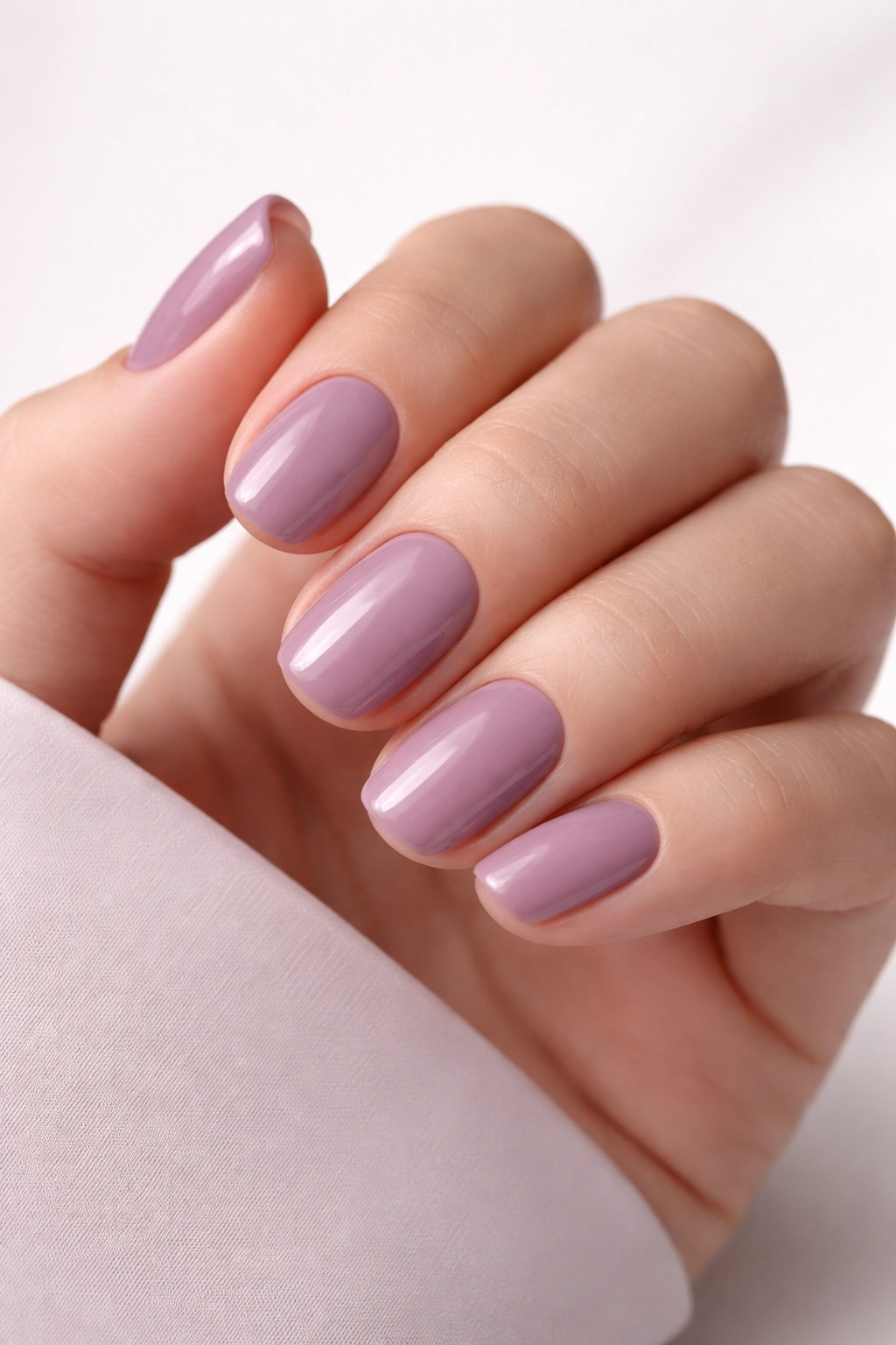 Close-up of nails in subtle mauve shade