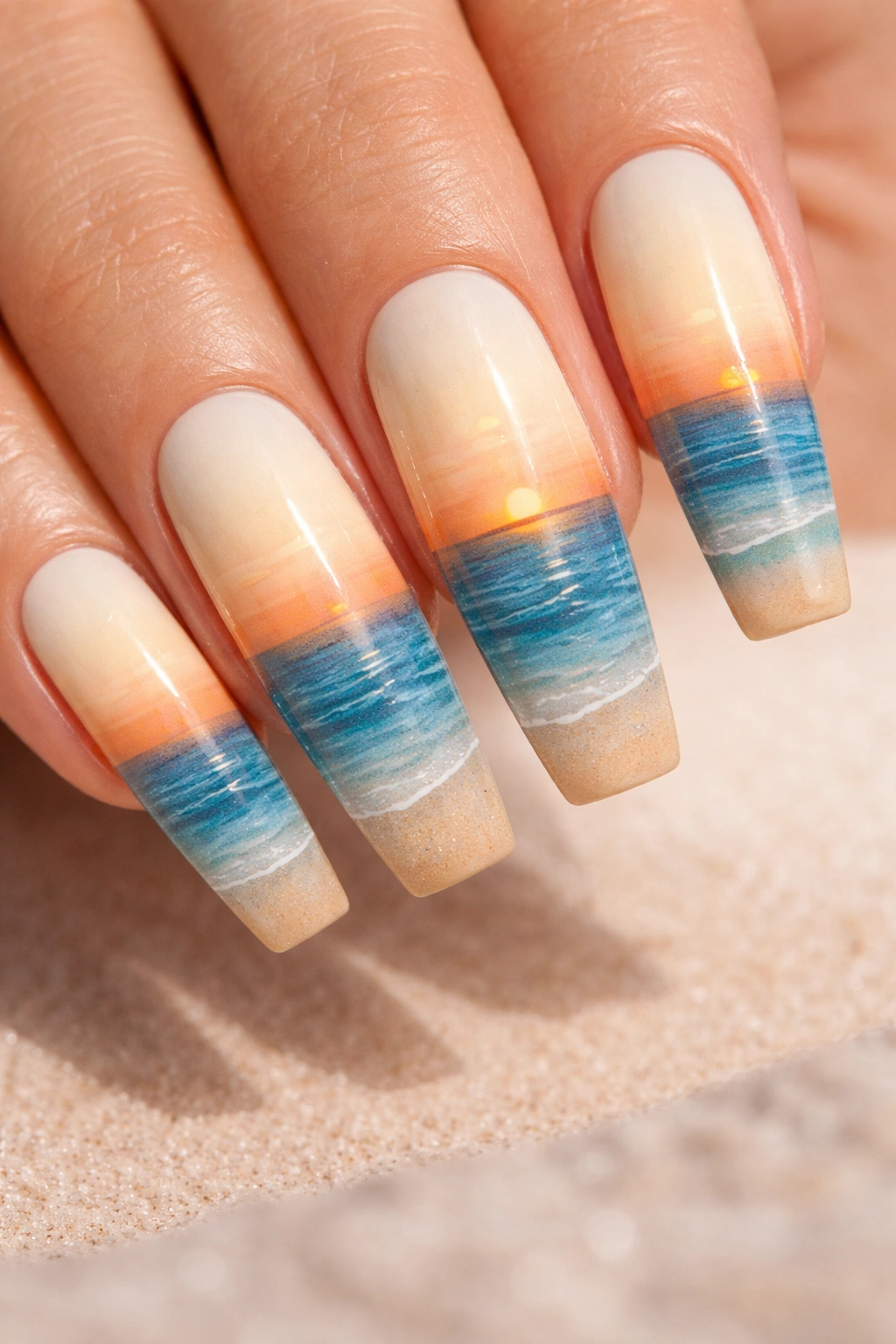 Minimalist sunset beach landscape on coffin nails