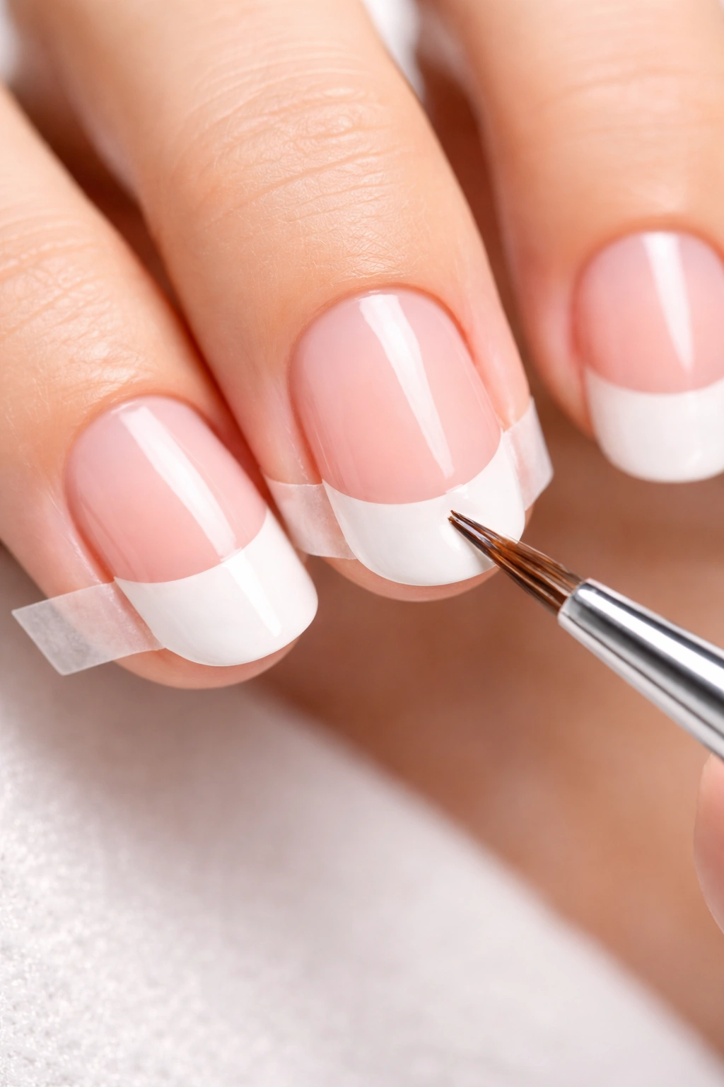 Hand using guides to achieve symmetrical French tips