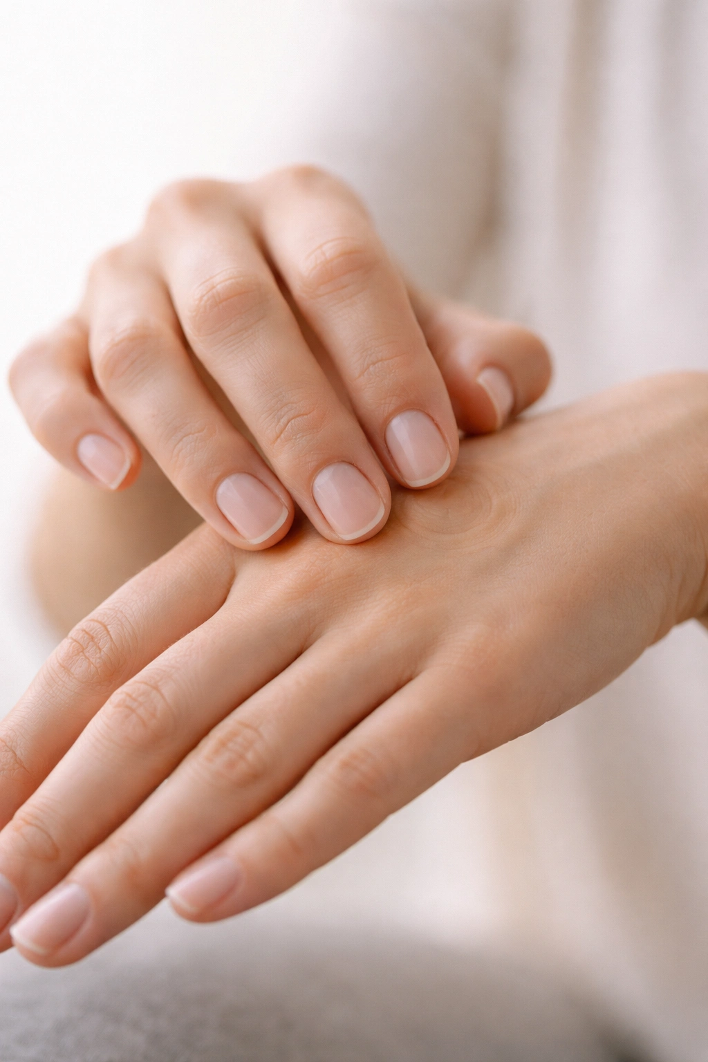 Hands performing gentle rubbing to replace nail biting