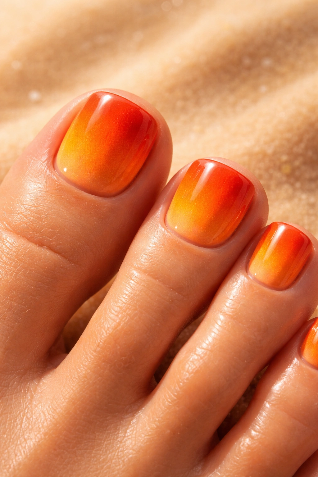 Toes with tangerine and sunset orange pedicure gradient
