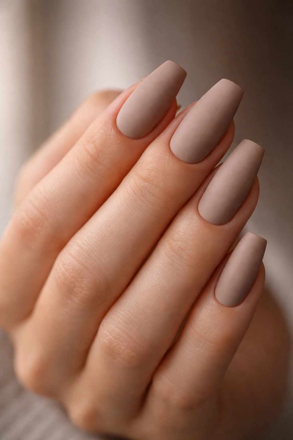 Taupe nude matte ballerina nails on medium length