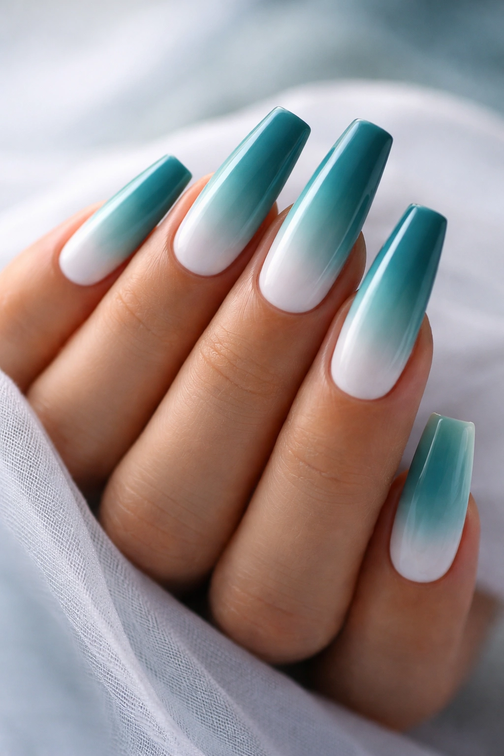 Coffin nails showing teal to white gradient