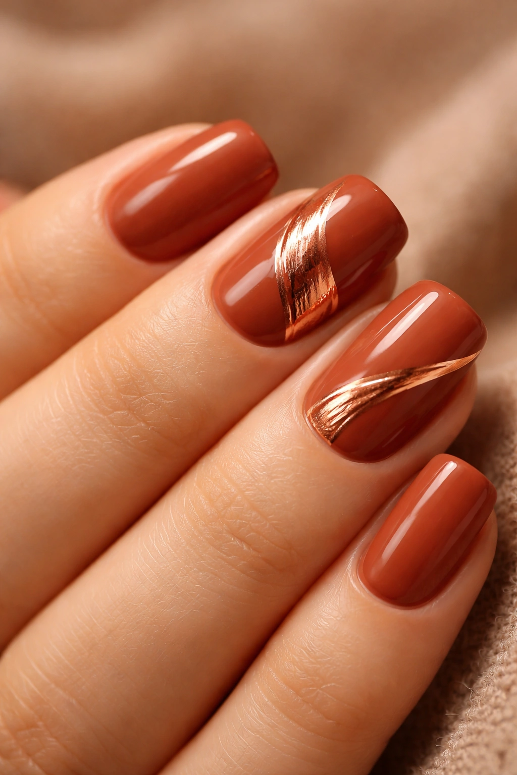 Terracotta nails with copper metallic accents