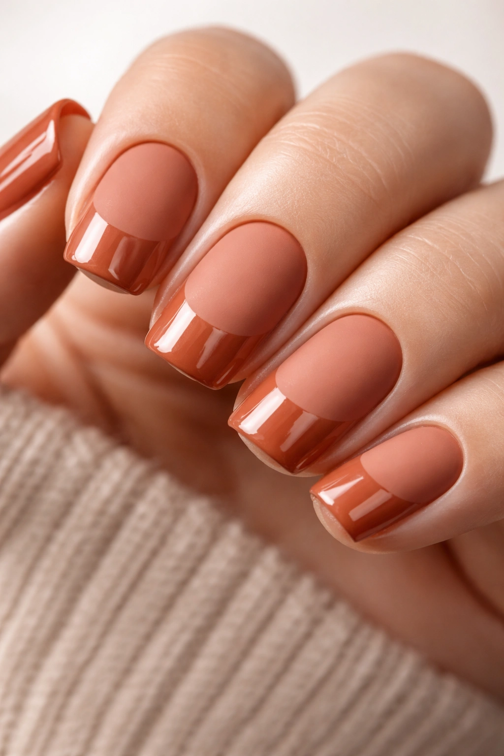 Matte terracotta nails with glossy tips