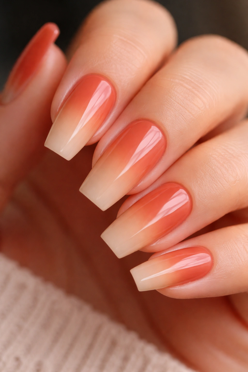 Terracotta to desert sand ombre on ballerina nails
