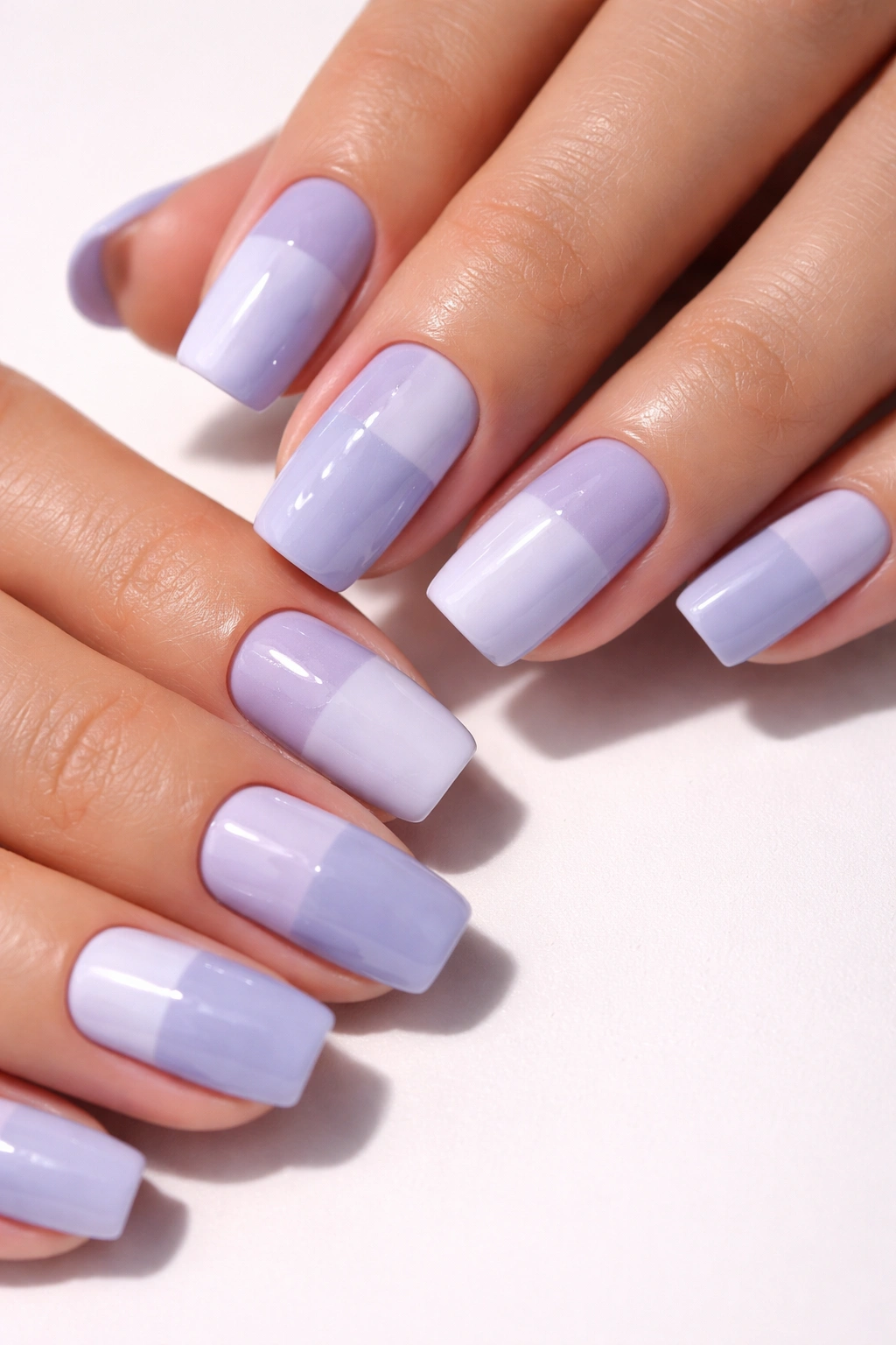 Blueberry milk nails showing glossy and matte finishes