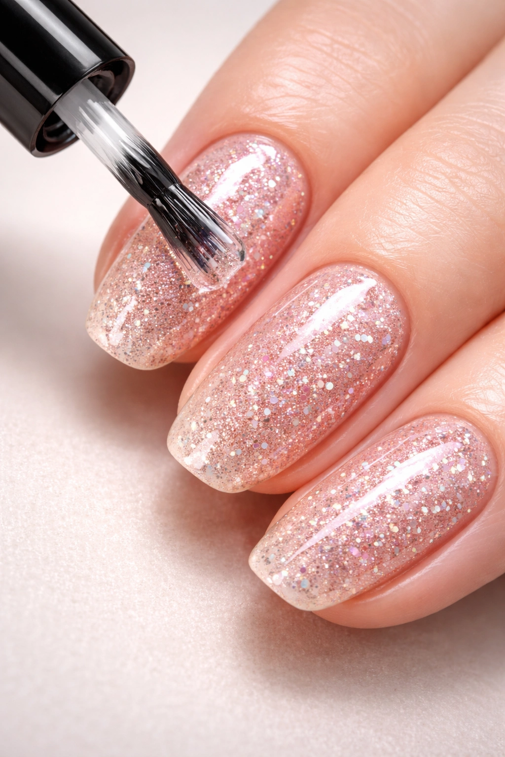 Nails with glossy protective top coat