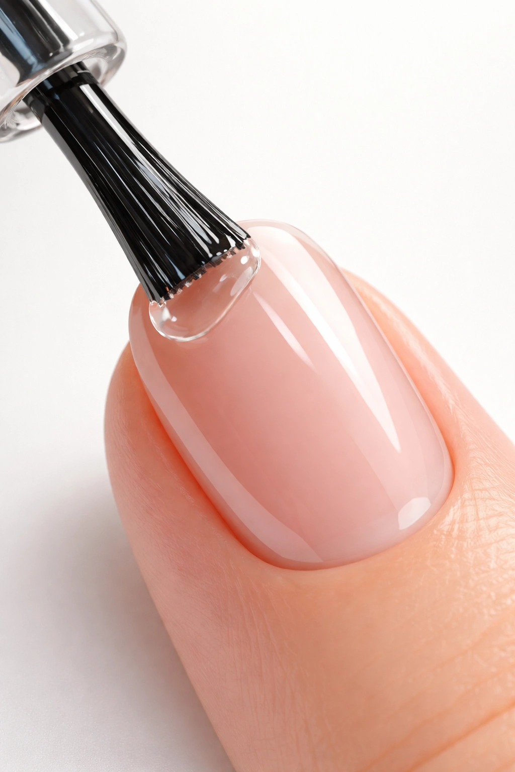 Fingernail with glossy top coat showing smooth, even finish