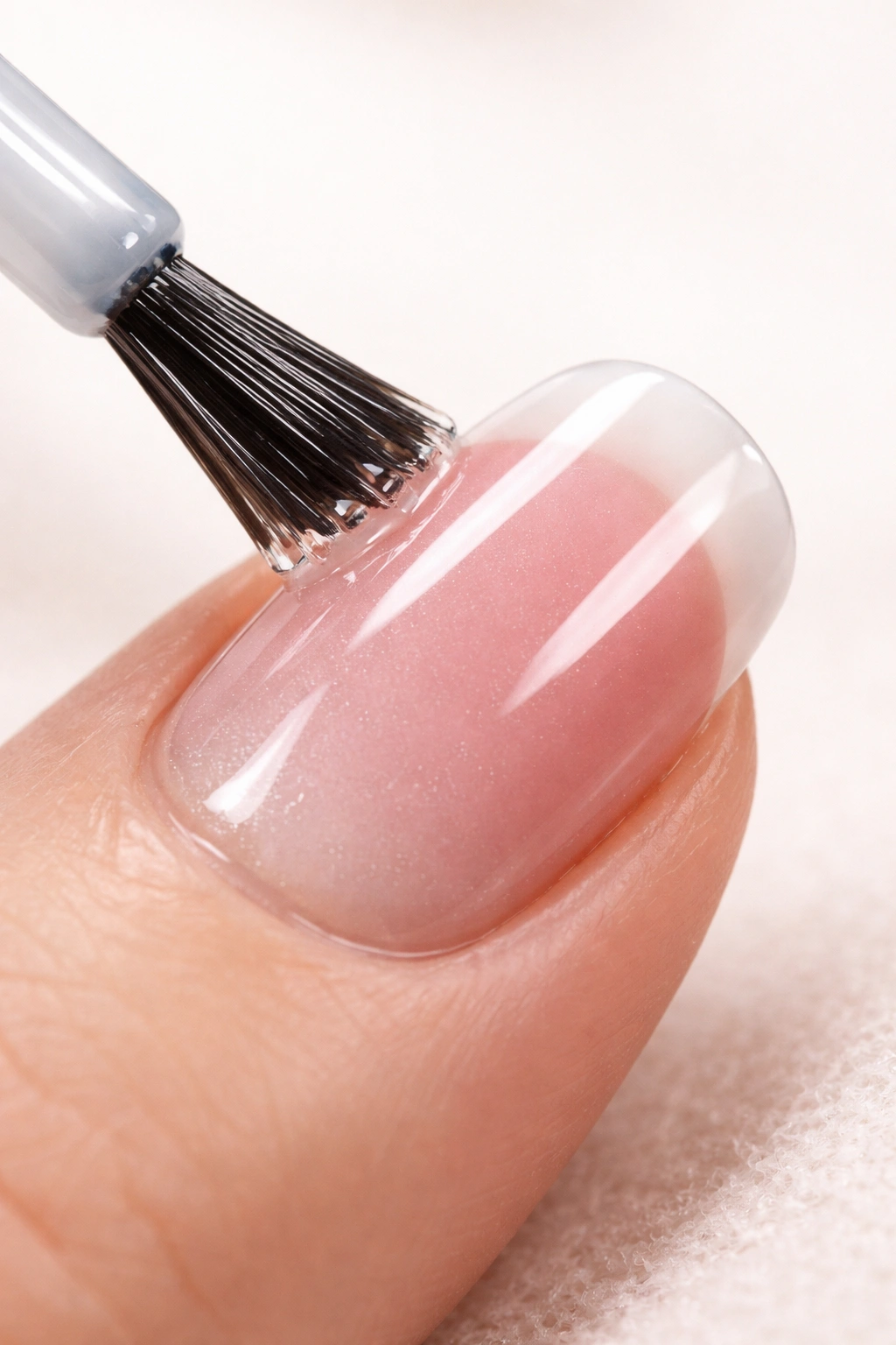 Top coat being applied over nails to seal edges