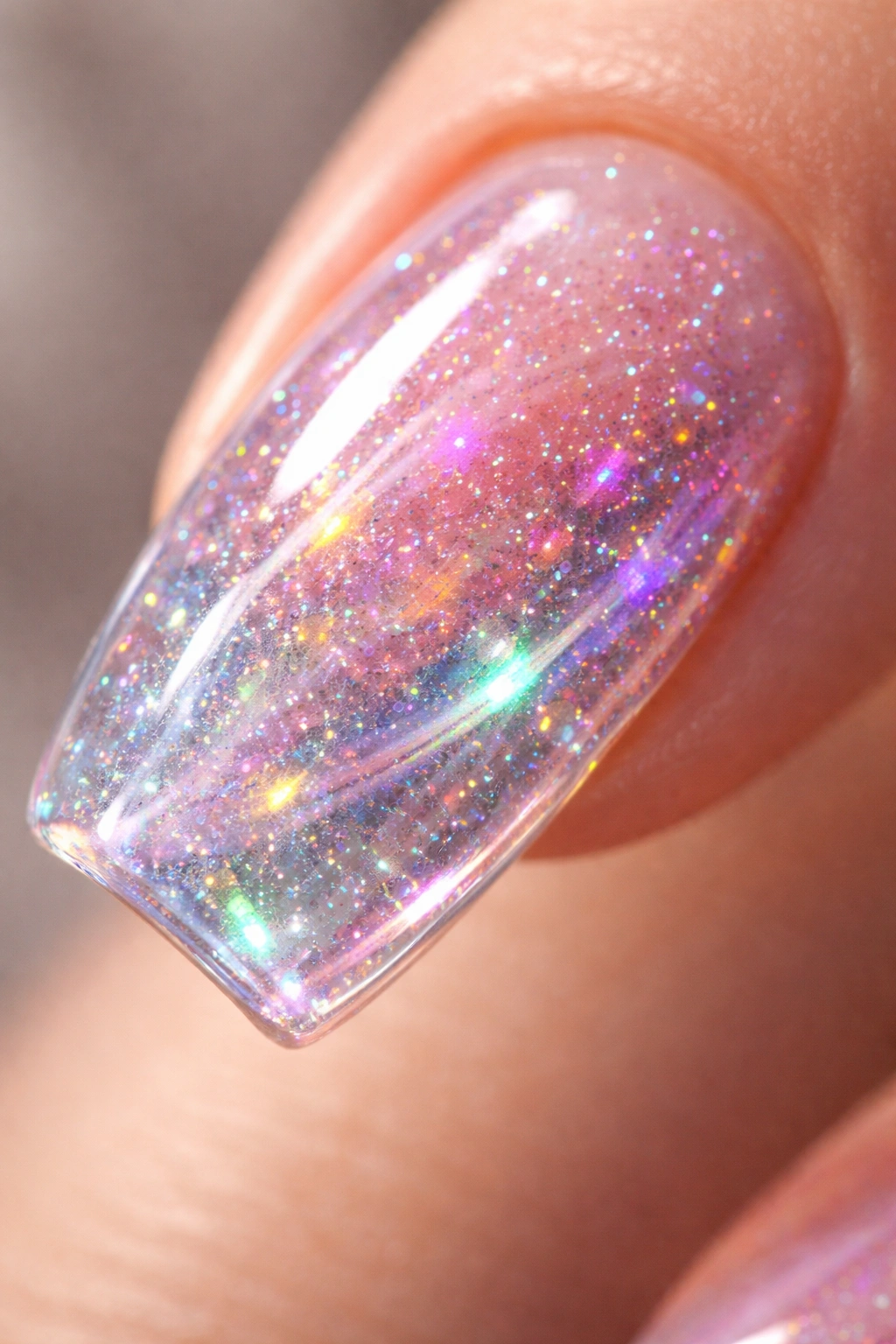 Transparent gel nails with suspended holographic pigment