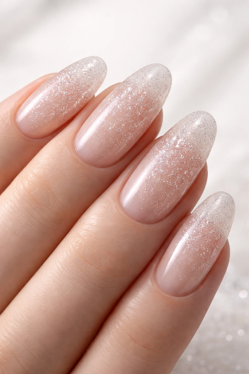 Translucent sugar nails with clear base and texture