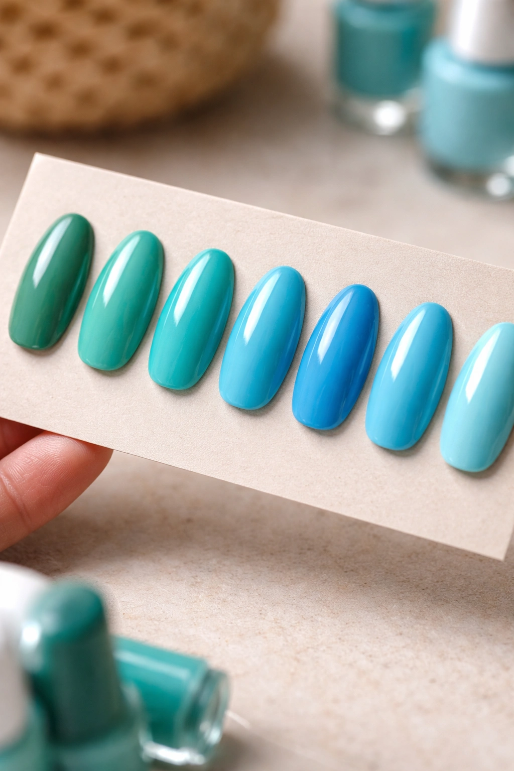 Turquoise shade swatches ranging from green-teal to blue turquoise