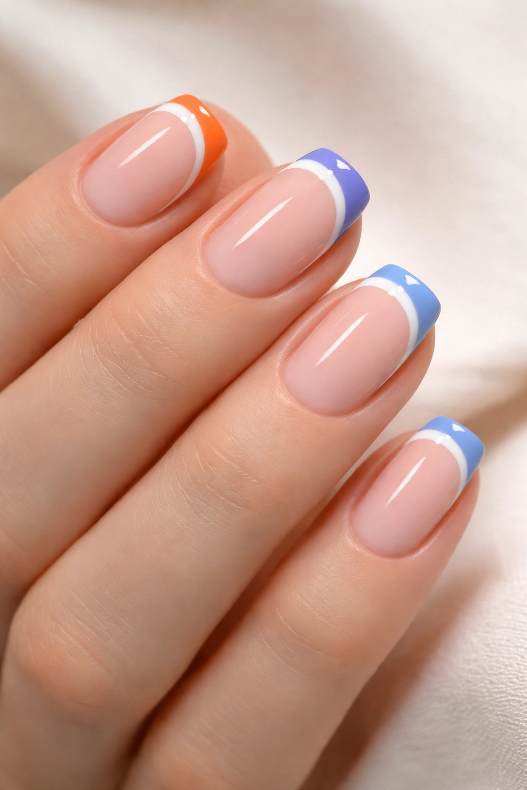 Nails with two-tone French tips in complementary colors