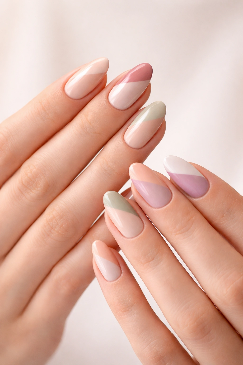 Close-up of two-tone nails in a minimalist manicure