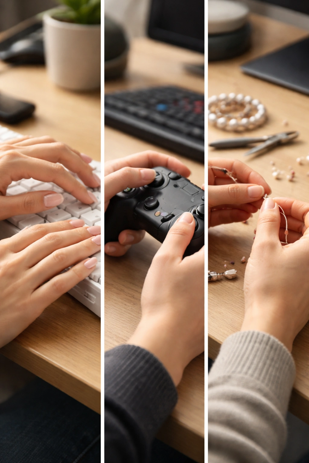 Hands typing on a keyboard with nails visible