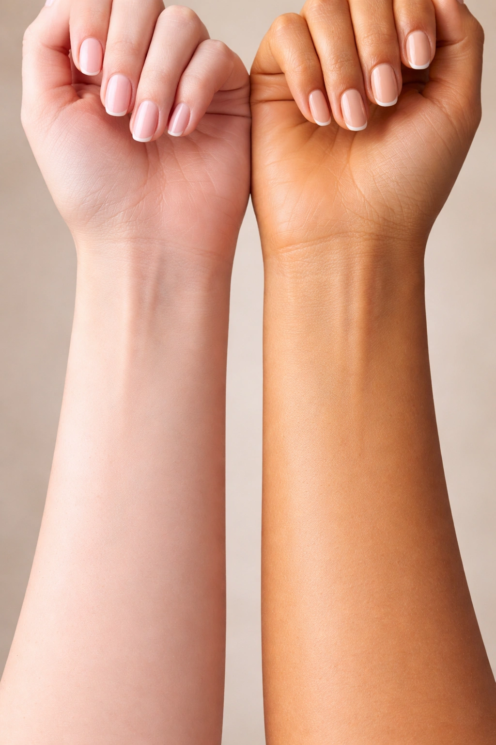 Close-up of two forearms showing cool and warm undertone differences in skin color