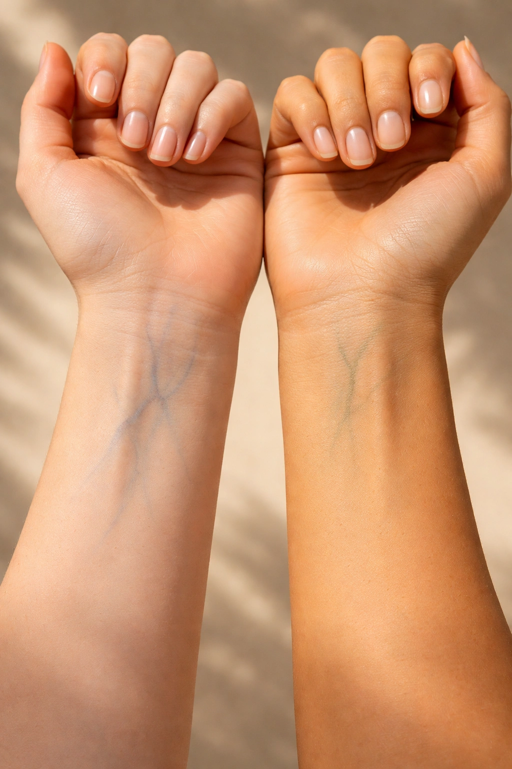 Vein color and skin tone cues indicating undertone