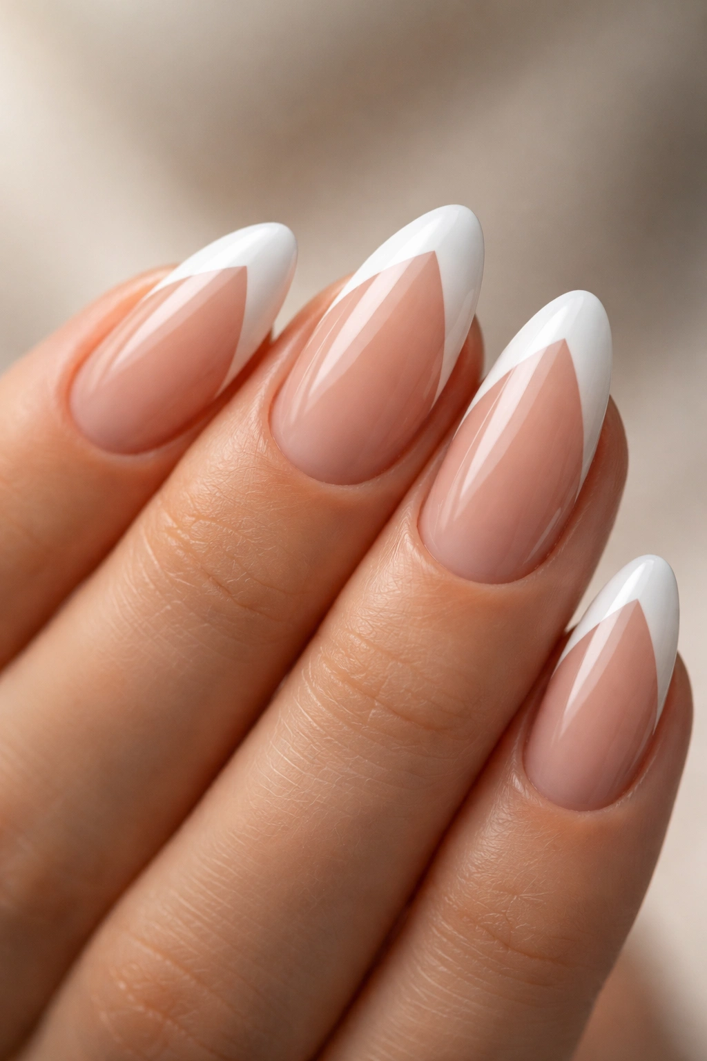 Almond-shaped nail with a sharp V-tip and negative space