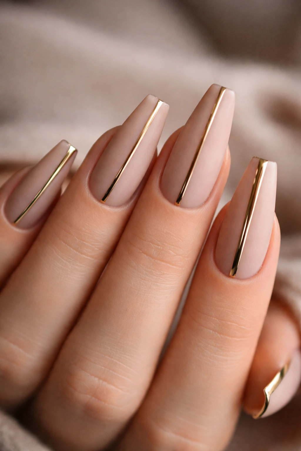 Coffin nails with velvet matte finish and metallic accents