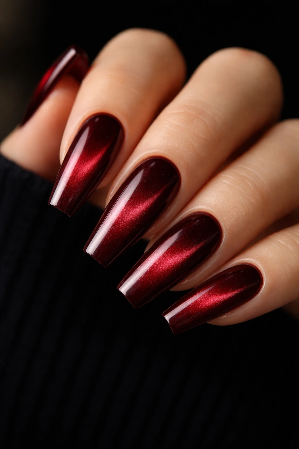 Velvet merlot magnetic ballerina nails with diffuse glow