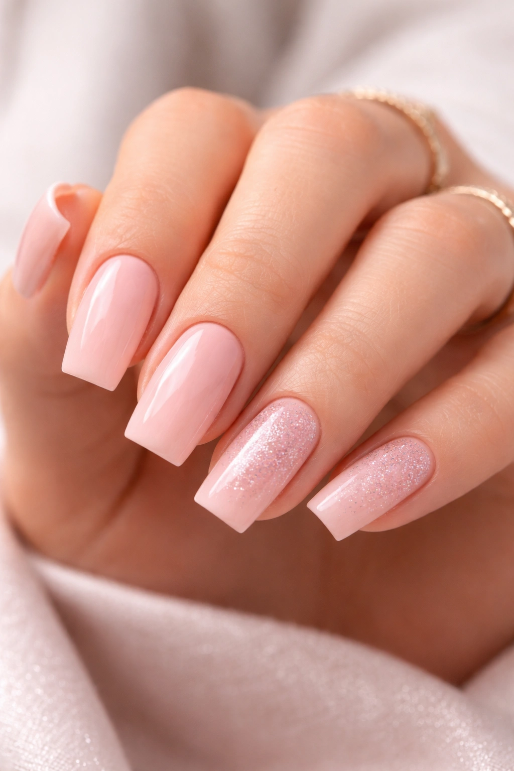 Nails showing minimalist and glitter gradient designs for versatility