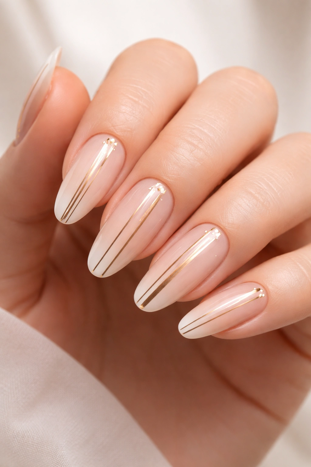 Nails showcasing vertical line art on a hand