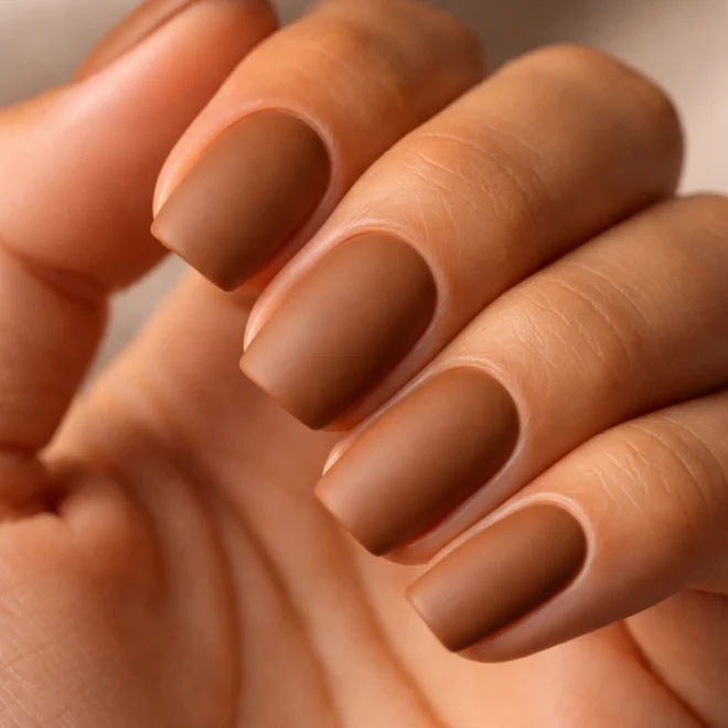 12 Short Squoval Brown Nails for Warm Skin Tones