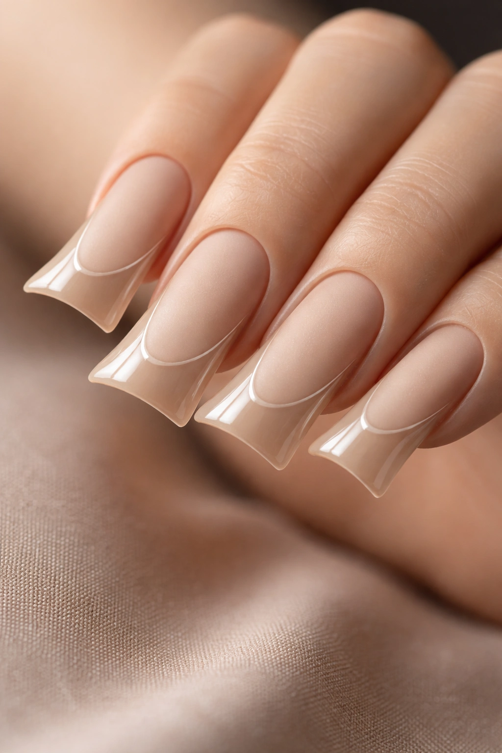 Warm linen duck nails with matte base and glossy accents