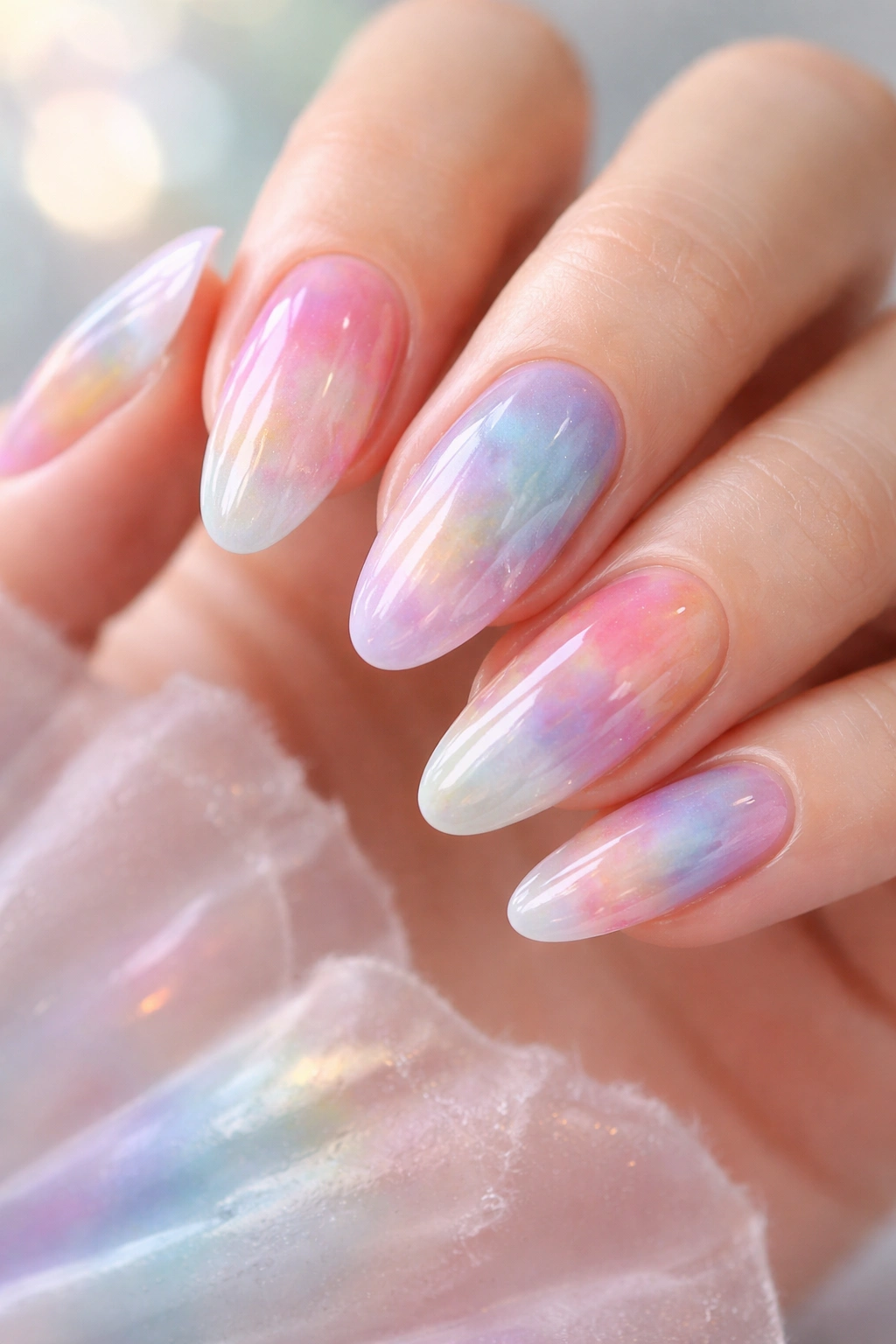 Nails with soft watercolor gradient in pastel tones