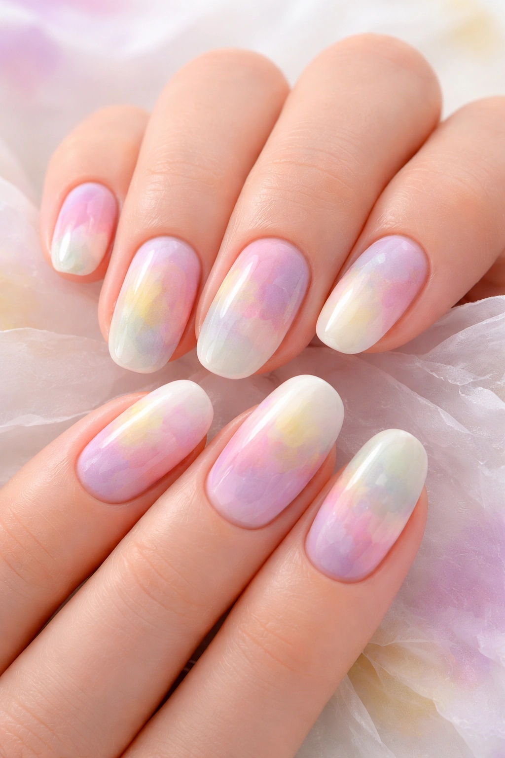 Pastel nails with watercolor blend and soft edges