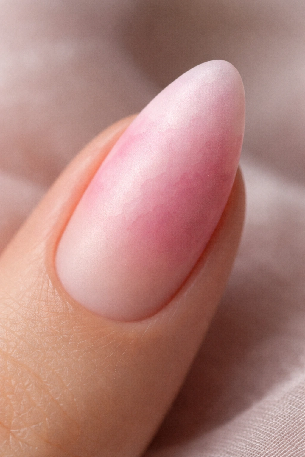 Almond nail with watercolor pink ombre and matte finish