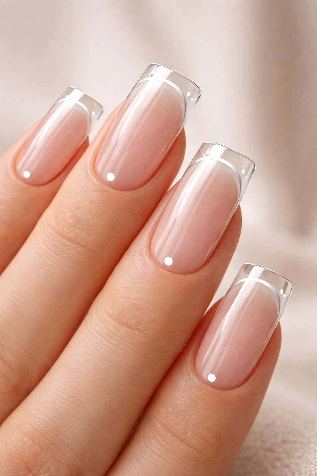Clear nails with minimalist white dot and line details