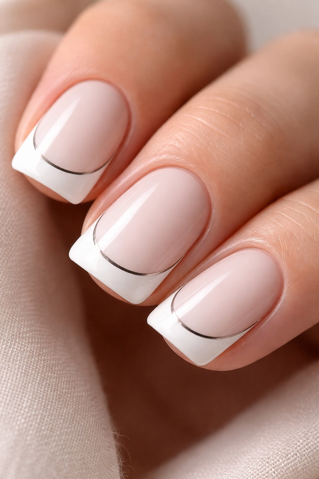 Close-up of white duck nail with a single dark line on a short nail