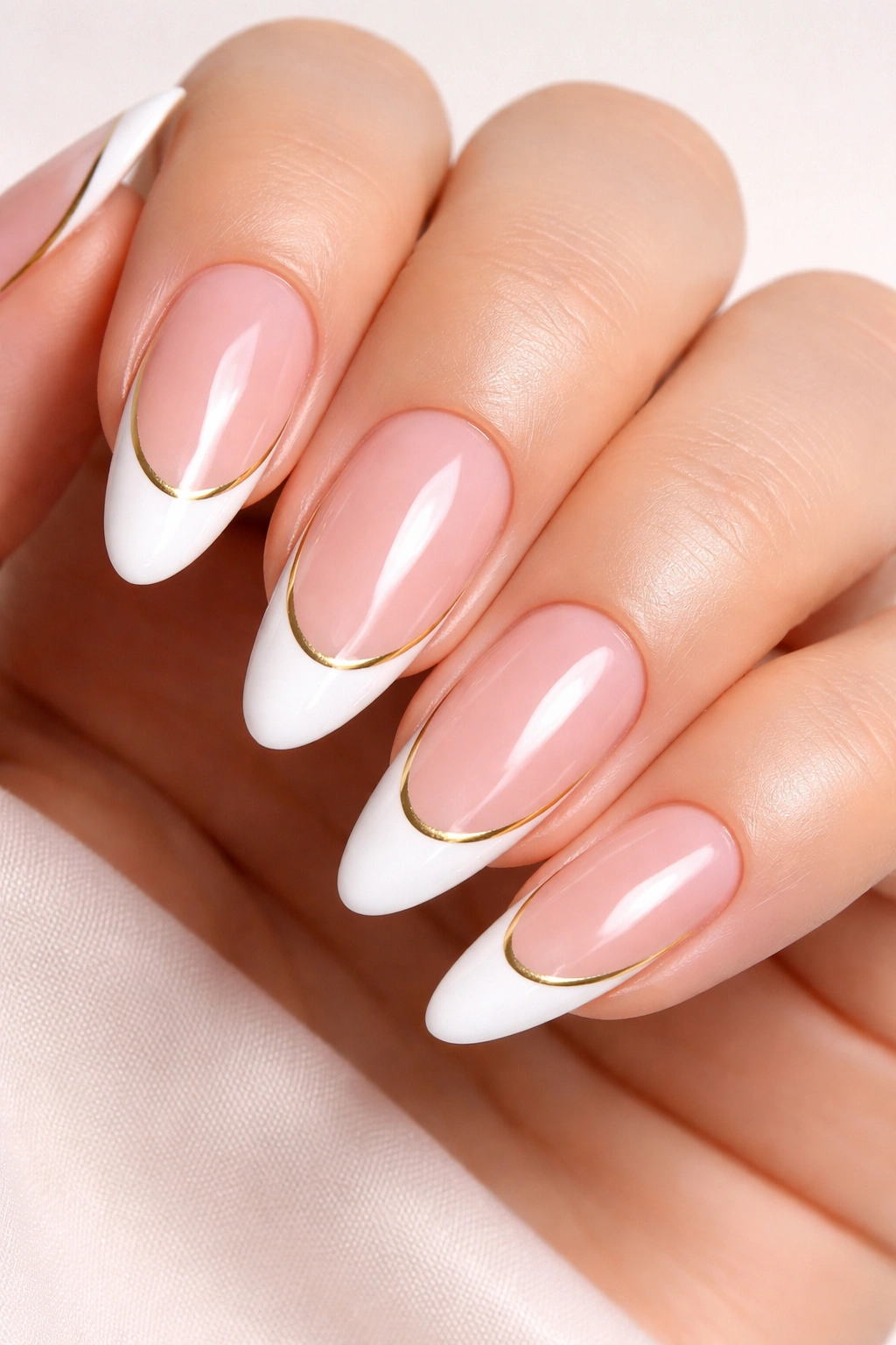 White French nails with thin gold detail