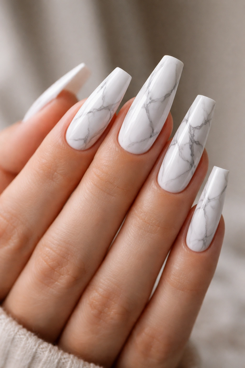 White marble coffin nails with gray veining