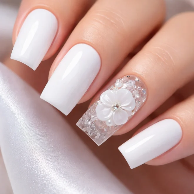 12 Soft Square White Acrylic Nail Ideas to Save