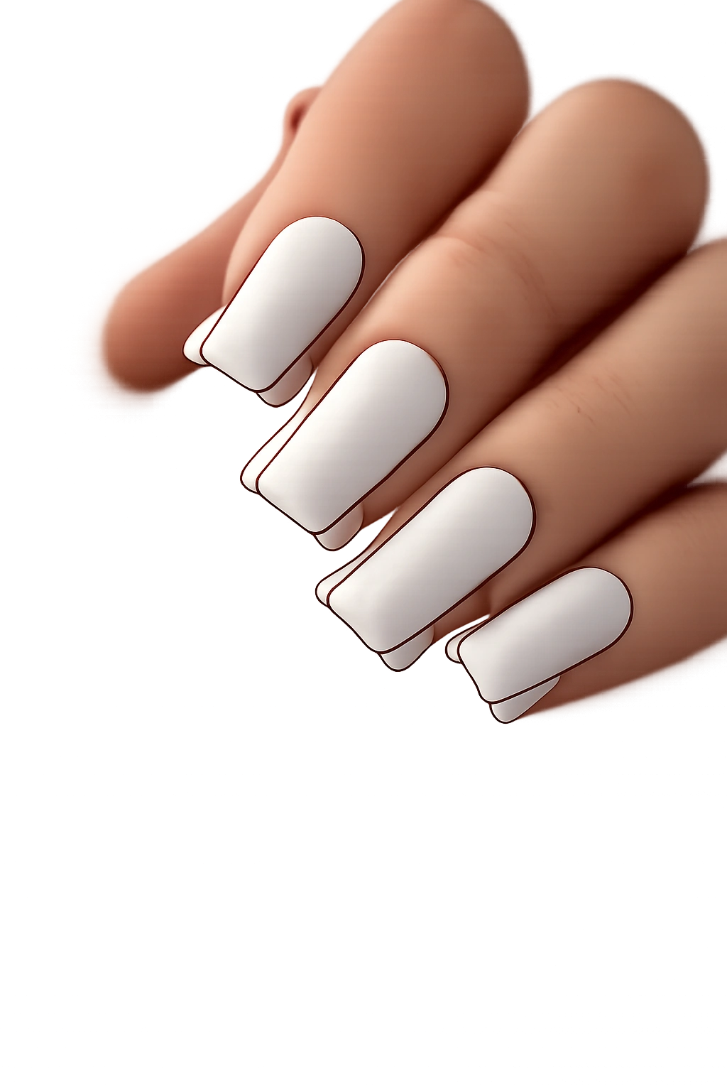 Crisp white medium duck nails with a thin black outline around the edges