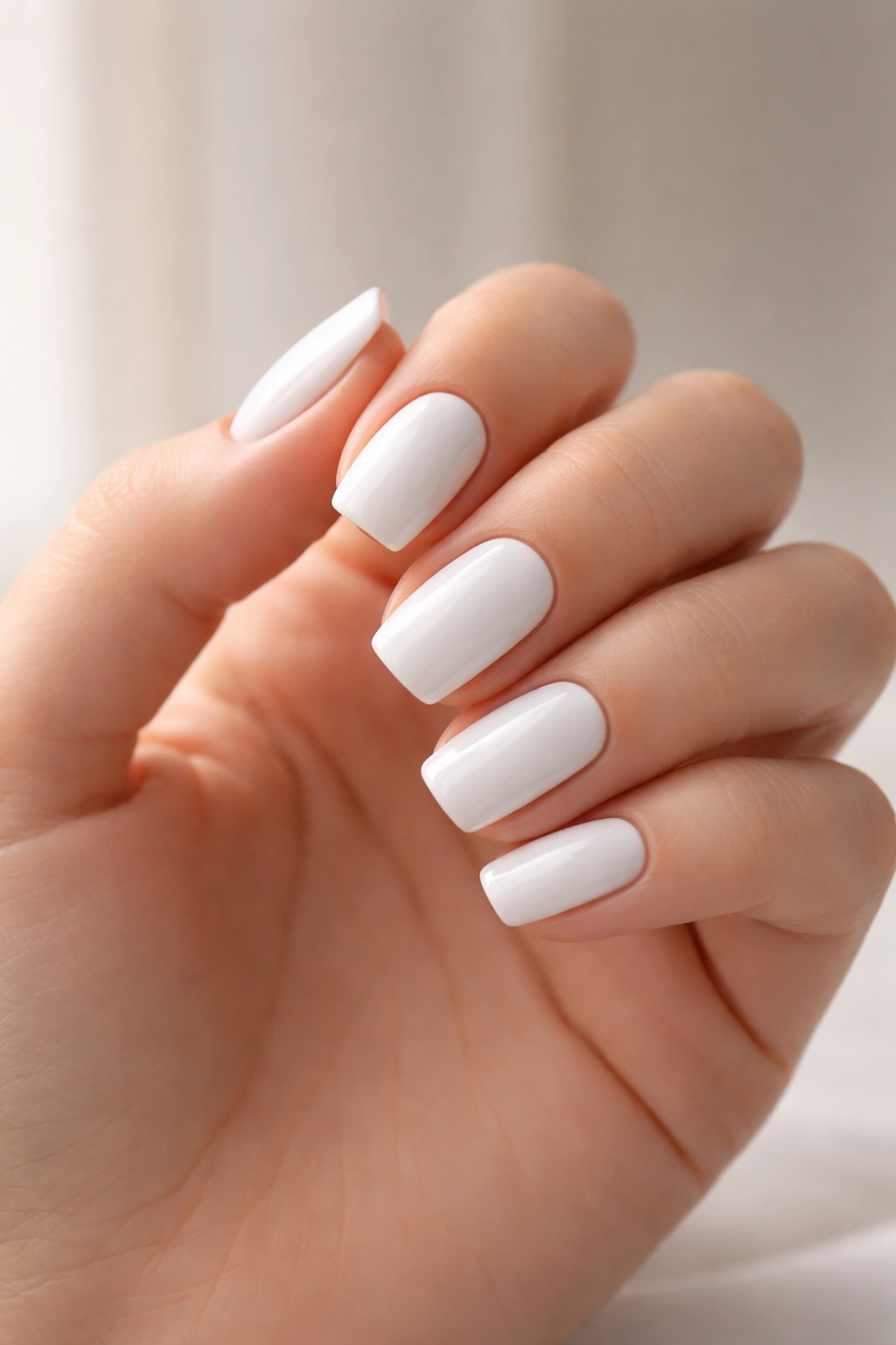 Close-up of white nails on a hand with a soft background