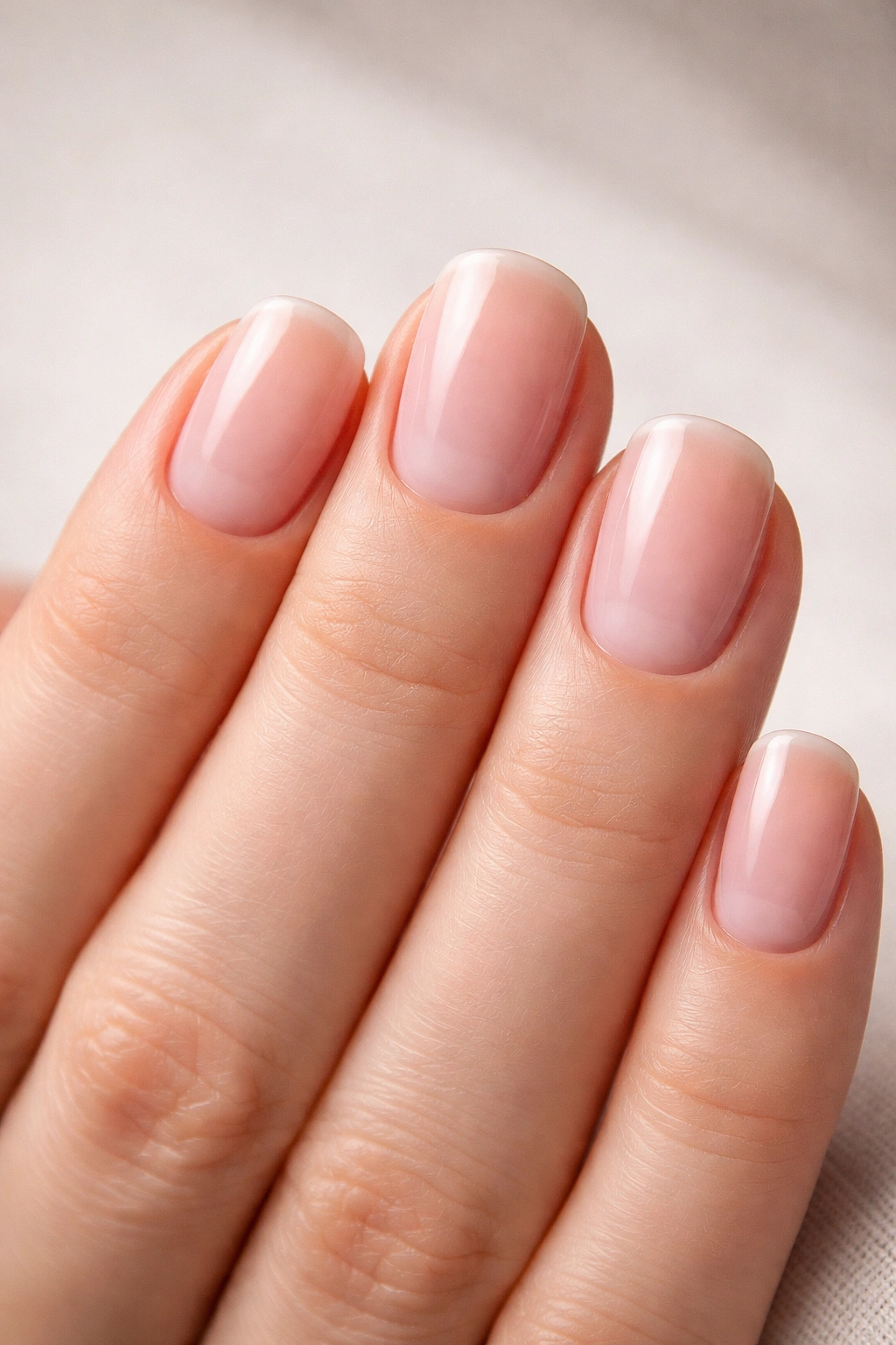 Close-up of a hand showing wide nail beds with nails wider than long