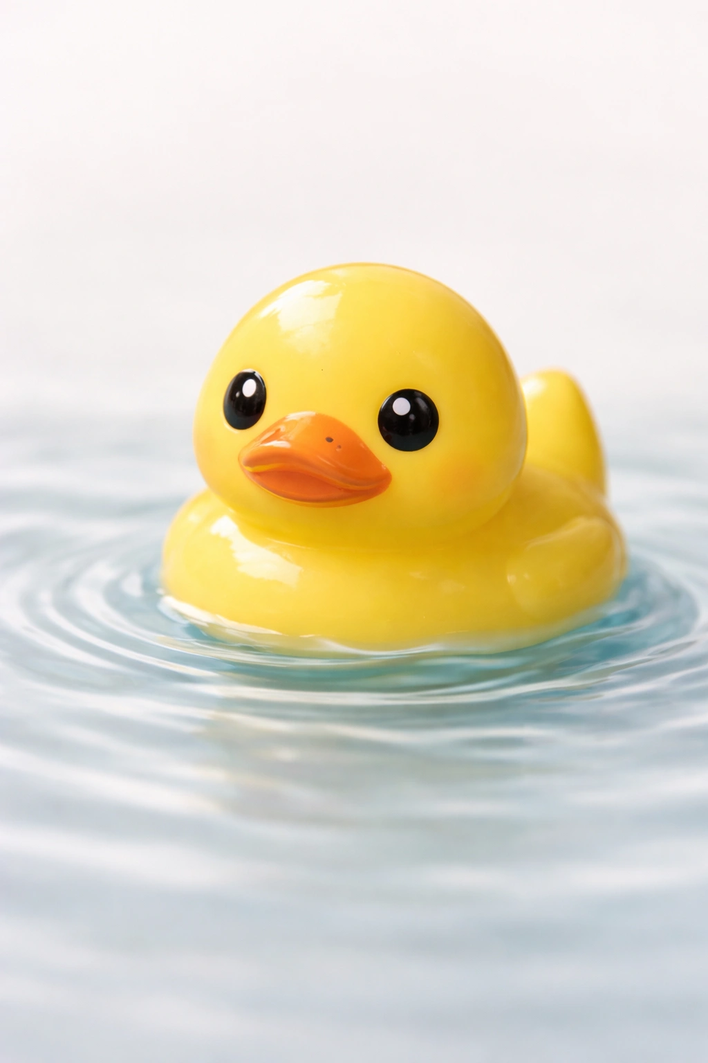Yellow duck face with pale blue water ripples below on a nail