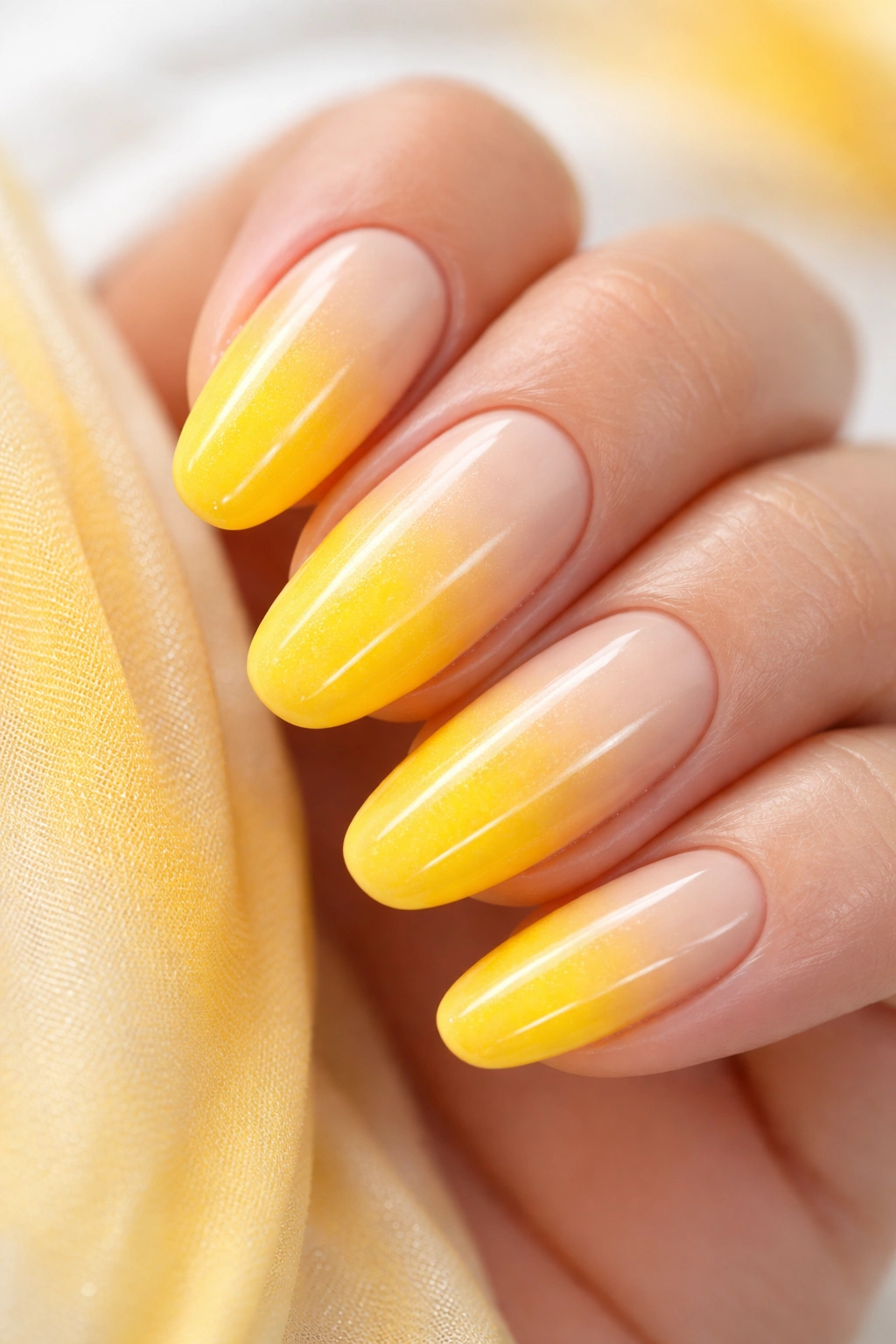 Nails showcasing a pale-to-bright yellow ombre gradient