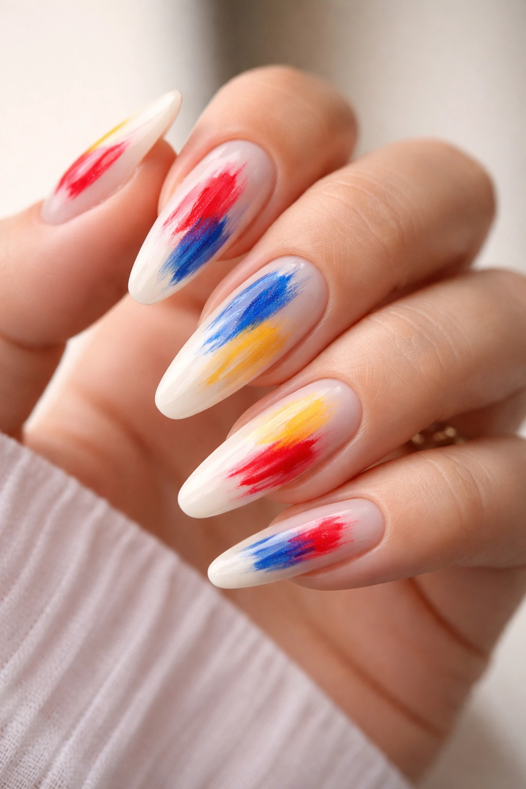 Ballerina nails with primary-color abstract brushstrokes