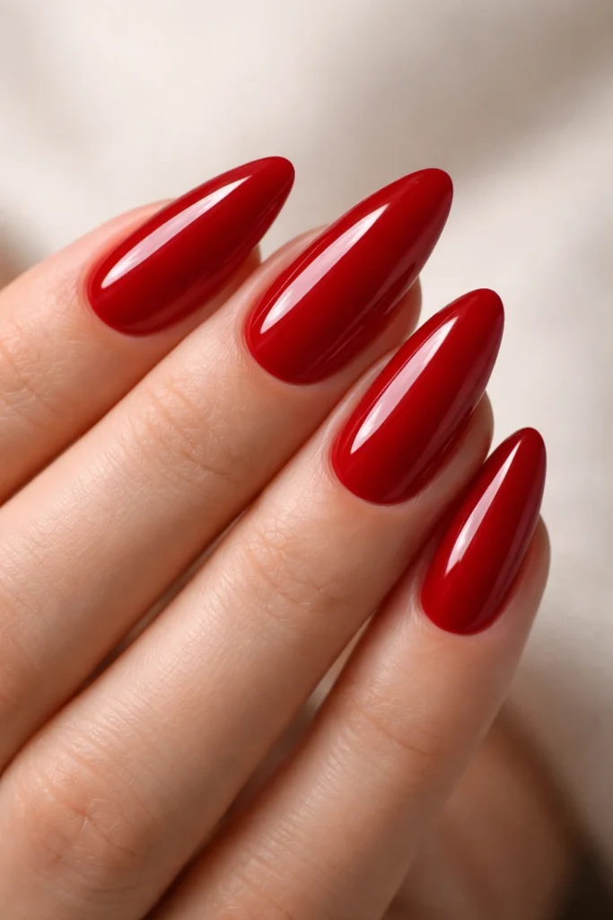 20 Red Almond Nail Ideas in Classic Shades