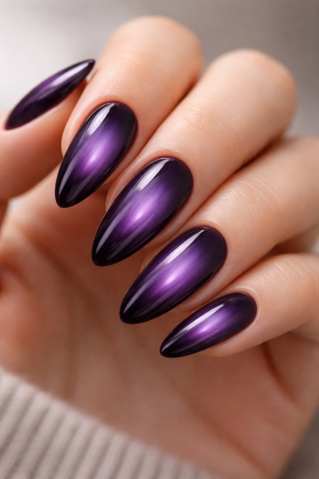 Amethyst aura almond nails with center glow