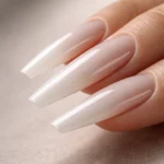 12 Milky White Coffin Nails for Long Nails